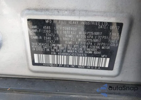 2013 Subaru Outback 2.5I Premium z USA, uszkodzony, nr VIN 4S4BRBGC4D3206979